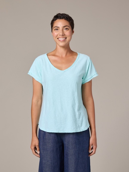 Raw Edge V-Neck Top by Cut Loose