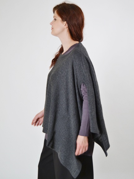 Kinross Cashmere Rib Detail Poncho In Blue Mirage LRAC3-240