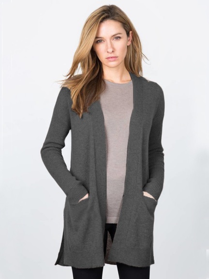 Rib Trim Cardi by Kinross Cashmere at Hello Boutique