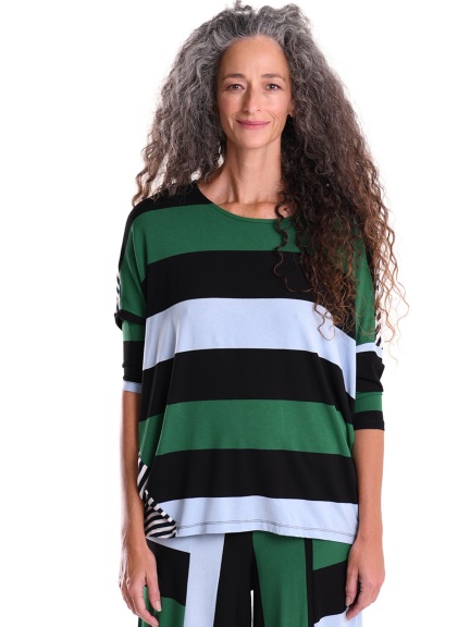 Rugby Stripe Mixed Media Wedge Tee by Alembika