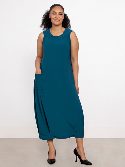 Sleeveless Angle Seam Pleat Hem Dress by Sympli