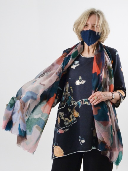 Stained Glass Floral Print Scarf by Kinross Cashmere