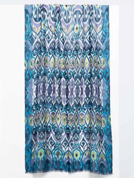 Printed Modal Cashmere Scarf in Paisley Teal Ikat