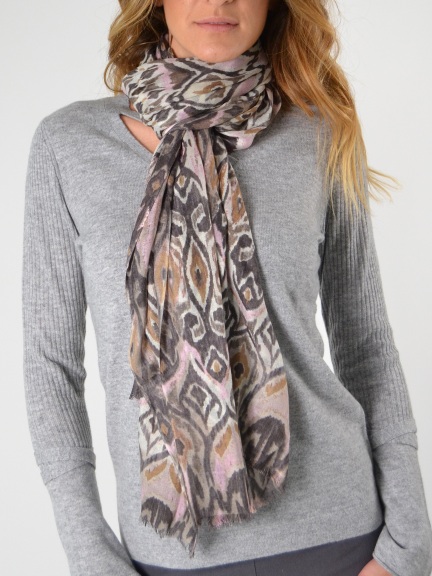 Printed Modal Cashmere Scarf in Paisley Teal Ikat main image 1