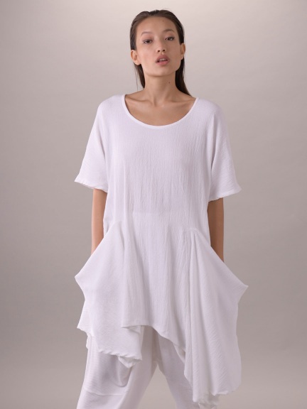 Textured Knit Tunic Dress, White by Composition