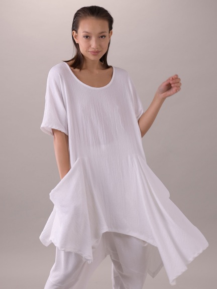 Textured Knit Tunic Dress, White by Composition