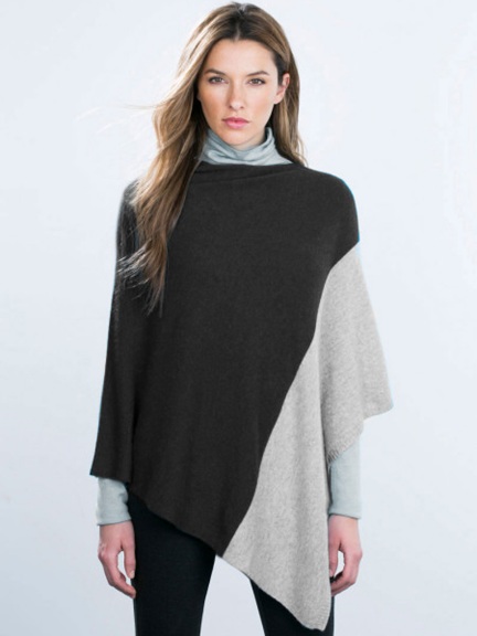 Two Tone Poncho by Kinross Cashmere at Hello Boutique