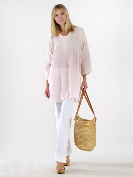 V-Neck 3/4 Sleeve Linen Gauze Tunic