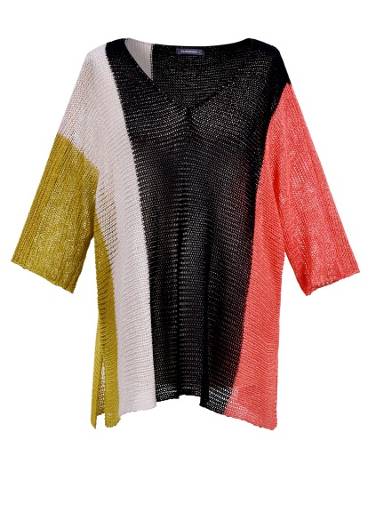 V-Neck Color Block Knit Sweater by Alembika