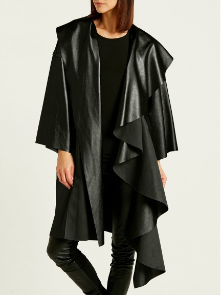 Vegan Leather Ruffle Coat by Planet