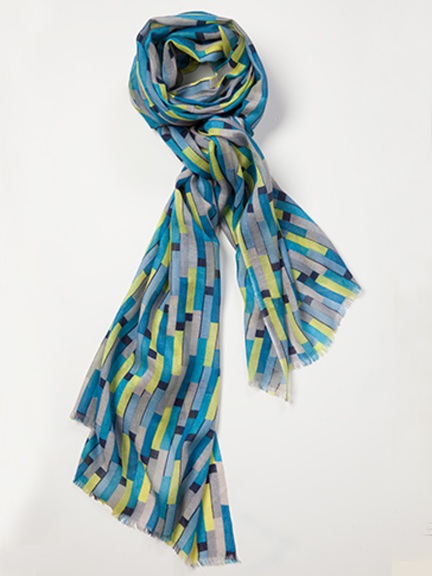 KINROSS Cashmere Island Geo Print Scarf Peri Blue Multi LSAS3-202