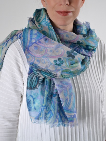 Watercolor Paisley Print Scarf by Kinross Cashmere
