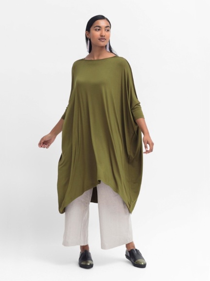 elk green dress Shop The Ople V-Neck Long Dress with Wide Batwing Sleeves main image 1