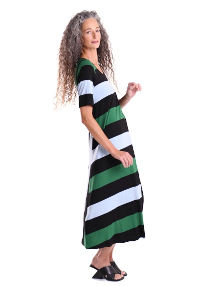 Wide Stripe Maxi Dress With Sleeve by Alembika