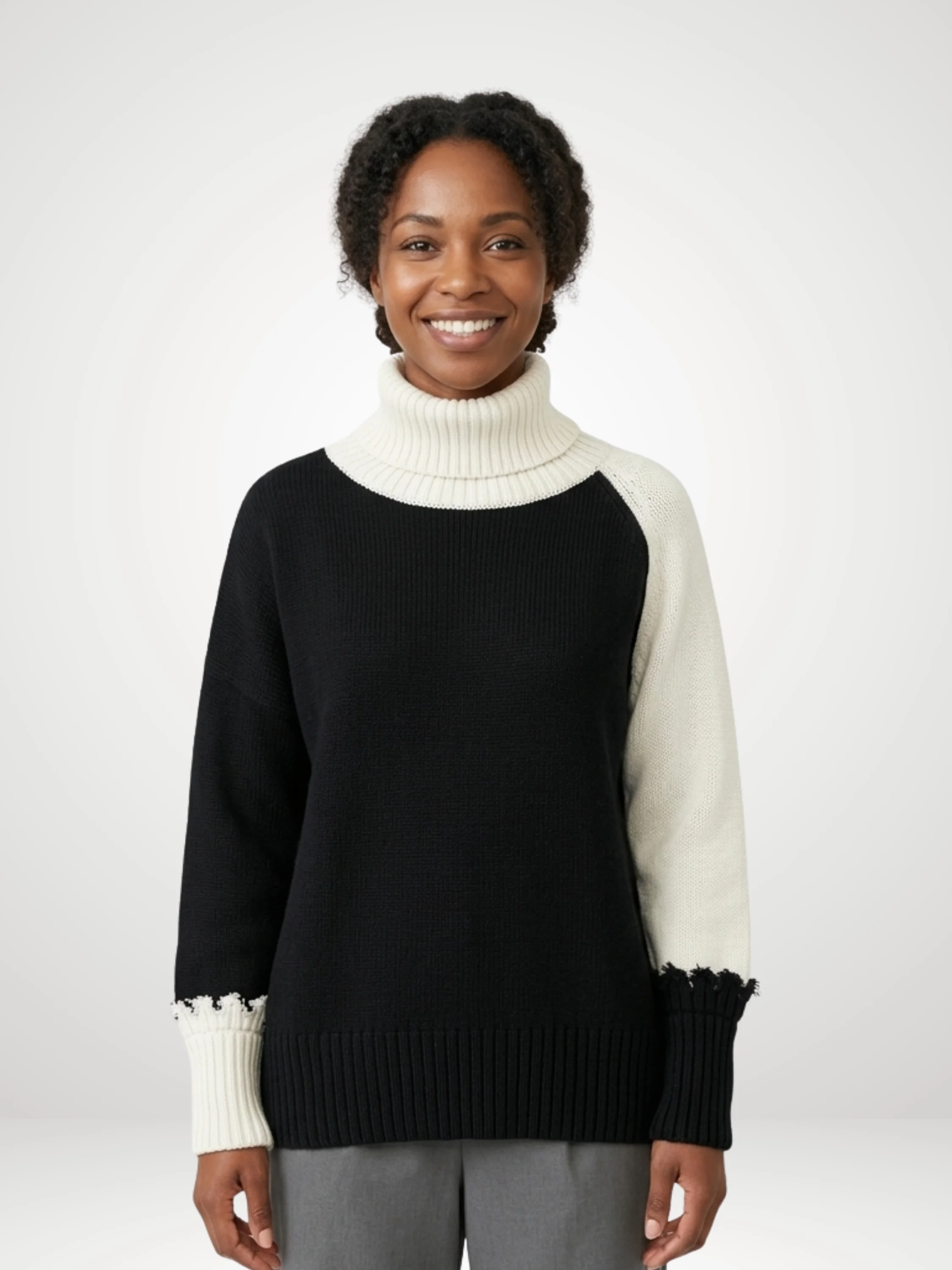 2 Tone Turtle Neck in Black/Stone