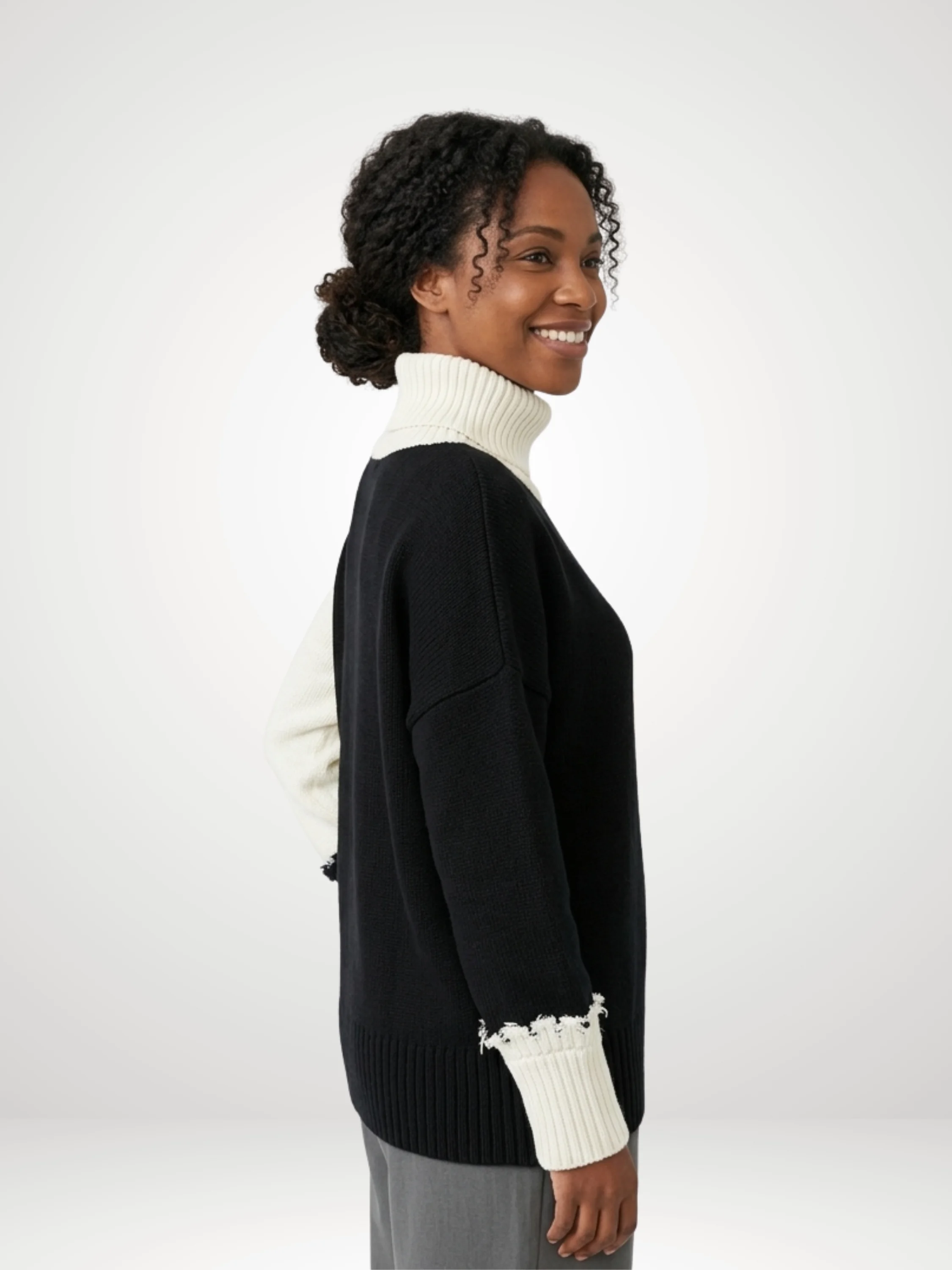 2 Tone Turtle Neck in Black/Stone