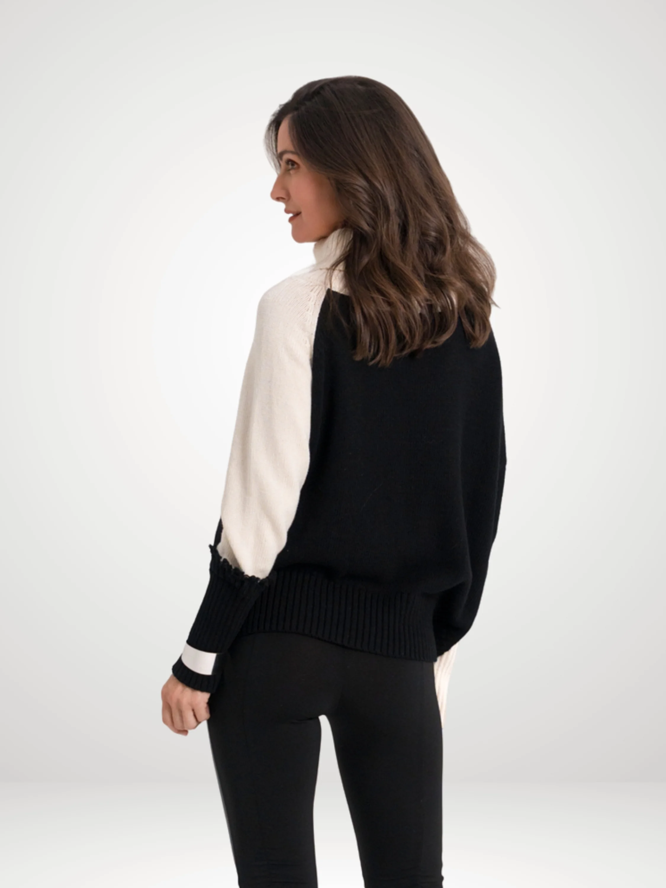 2 Tone Turtle Neck in Black/Stone
