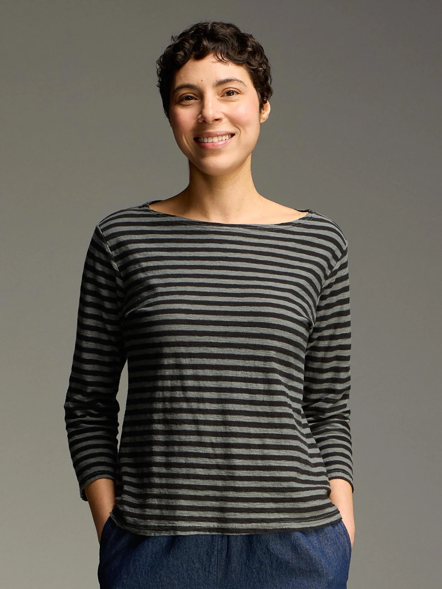 3/4 Sleeve Boatneck Tee in Iron