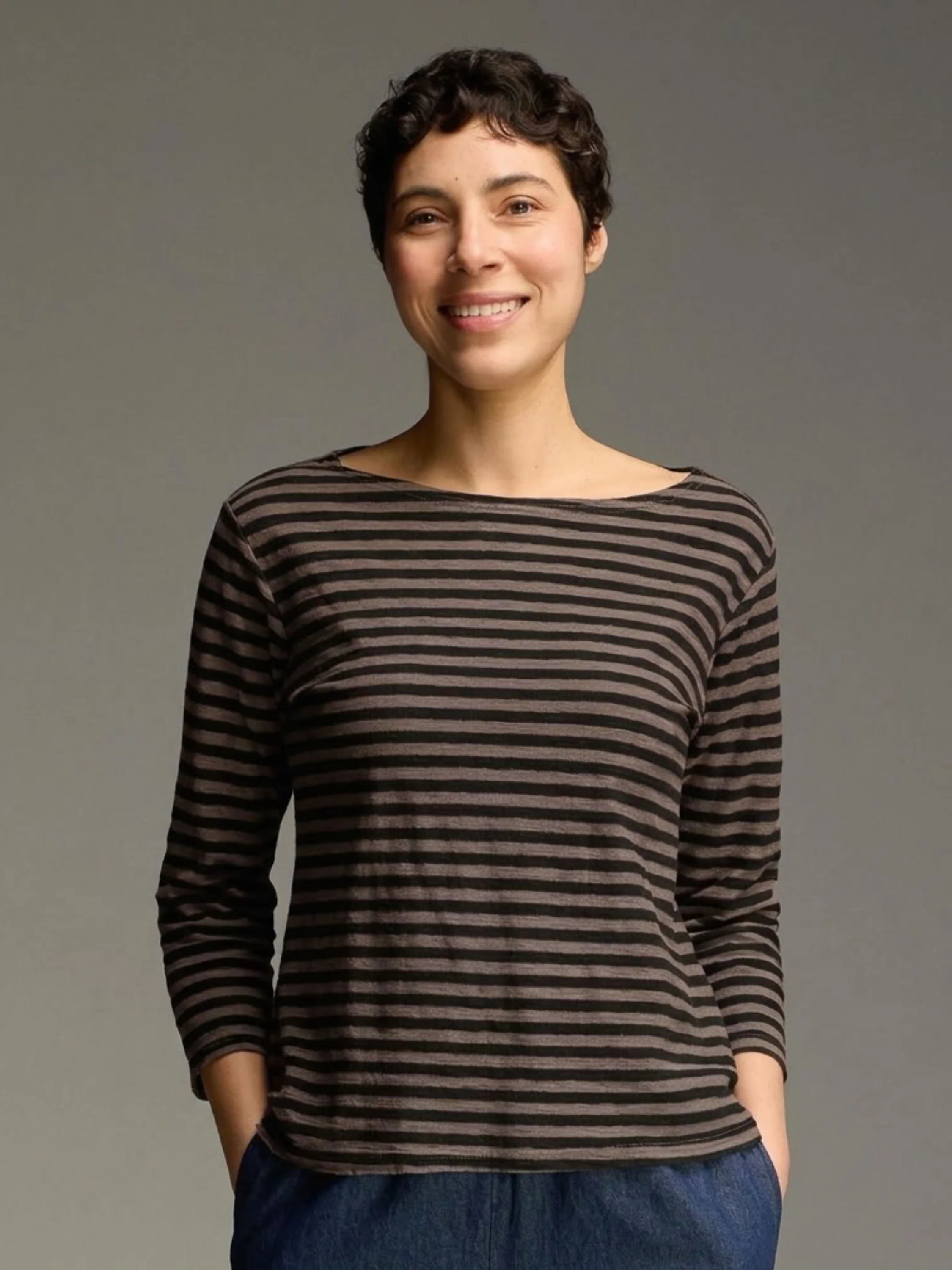 3/4 Sleeve Boatneck Tee in Chocolate