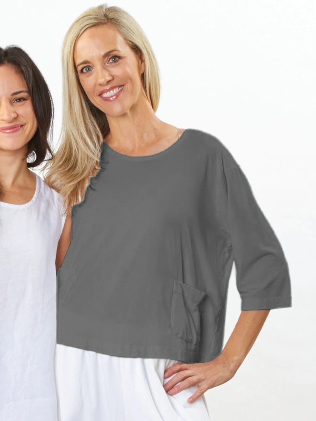 3/4 Sleeve Boxy Shirt w Pockets in Nebbia