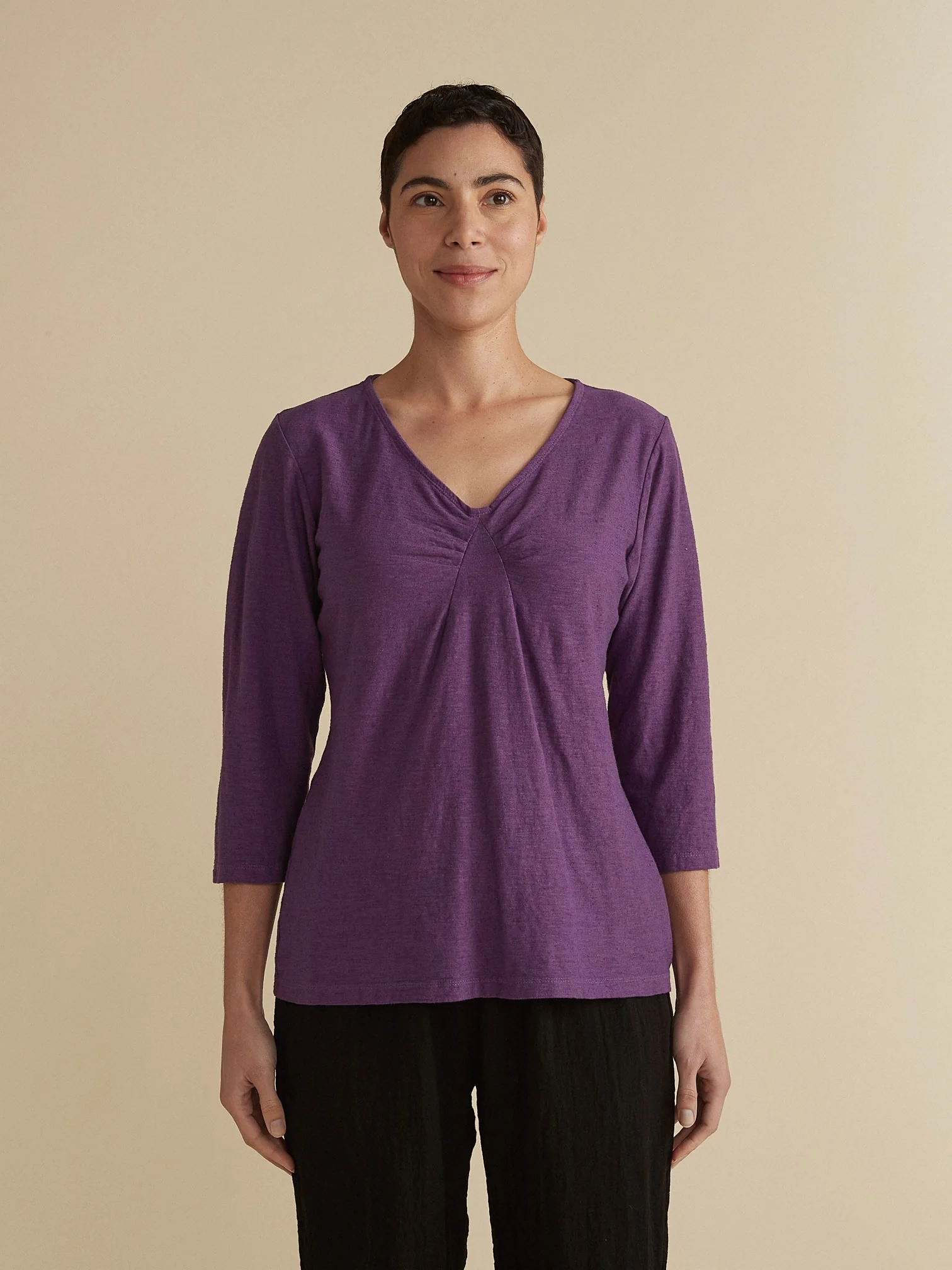 3/4 Sleeve Tuck Front Tee in Color N/A