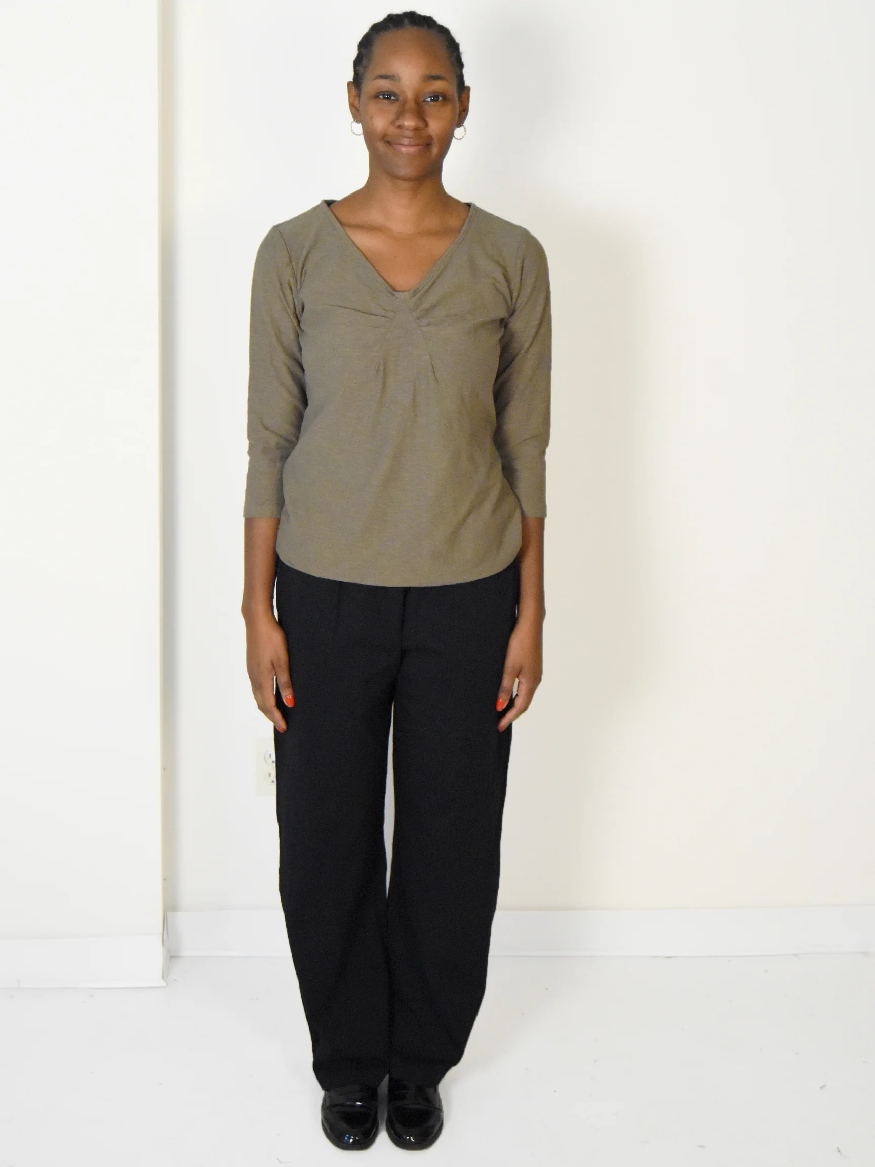 3/4 Sleeve Tuck Front Tee in Saddle