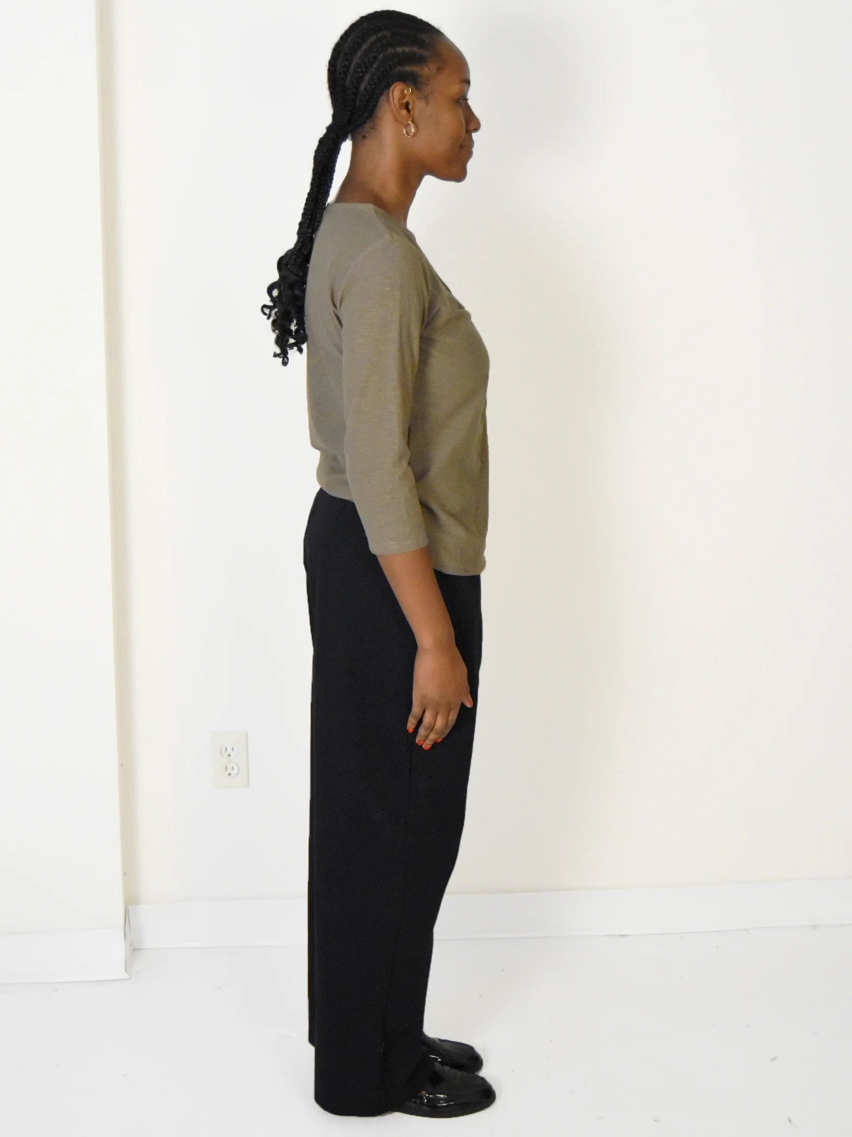 3/4 Sleeve Tuck Front Tee in Saddle