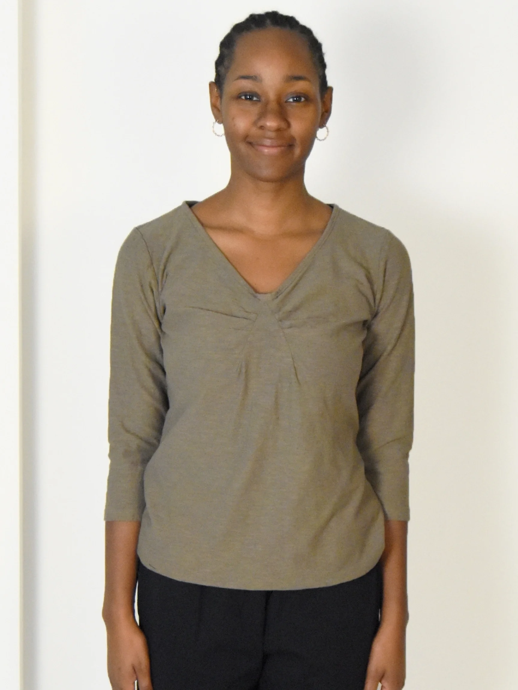 3/4 Sleeve Tuck Front Tee in Saddle