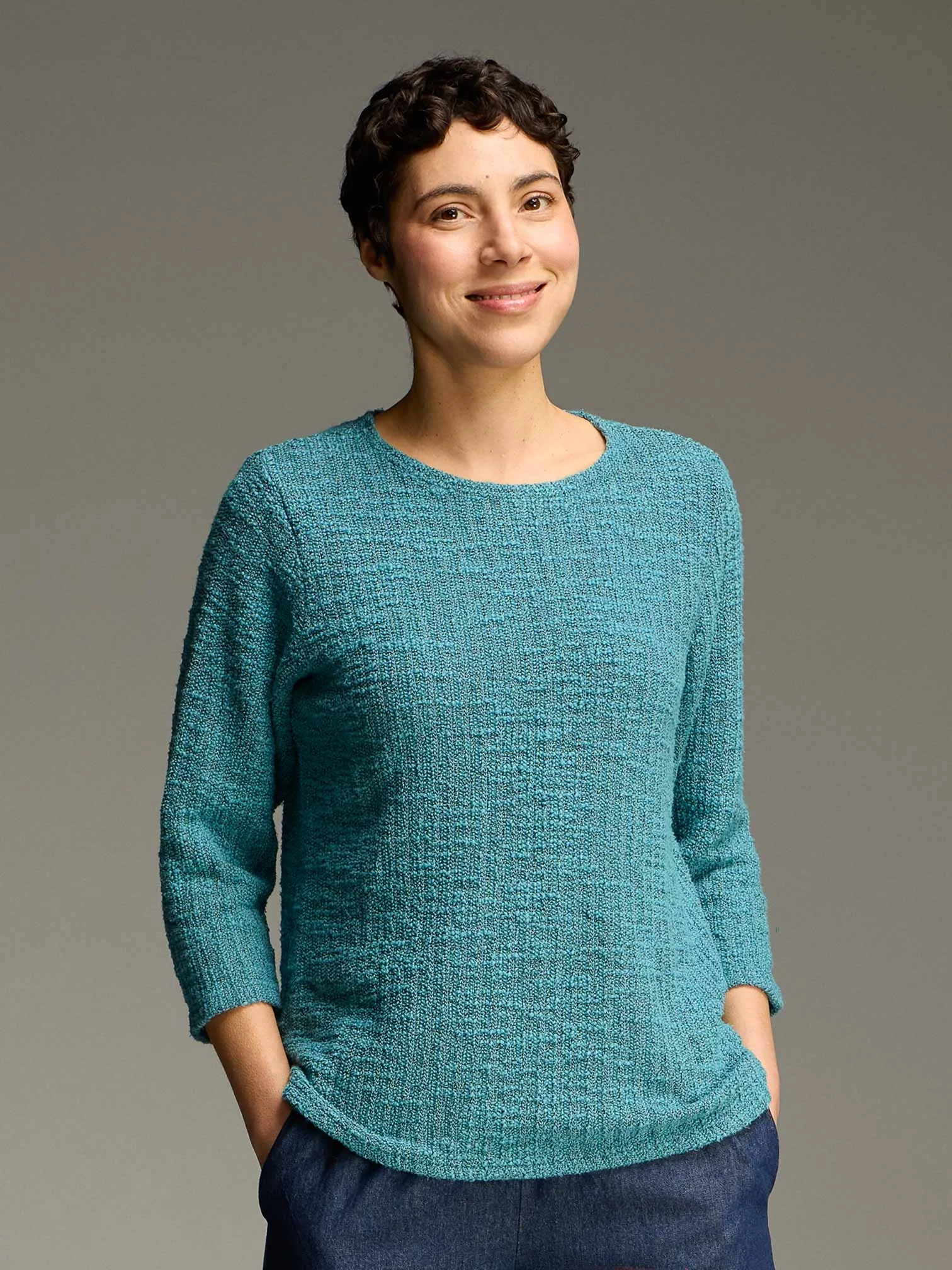 3/4 Slv Boatneck Top in Peacock