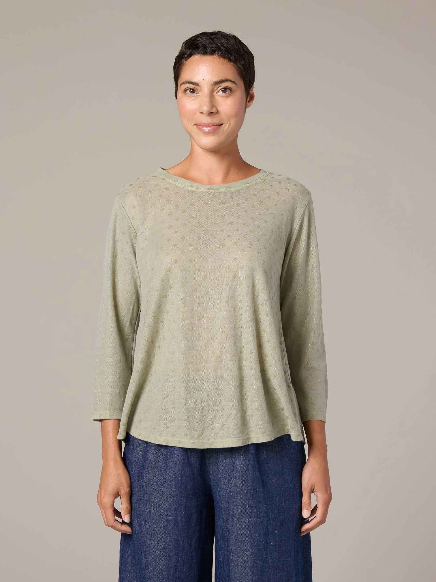 3/4 Slv Ruche Back Top in Balsam Green