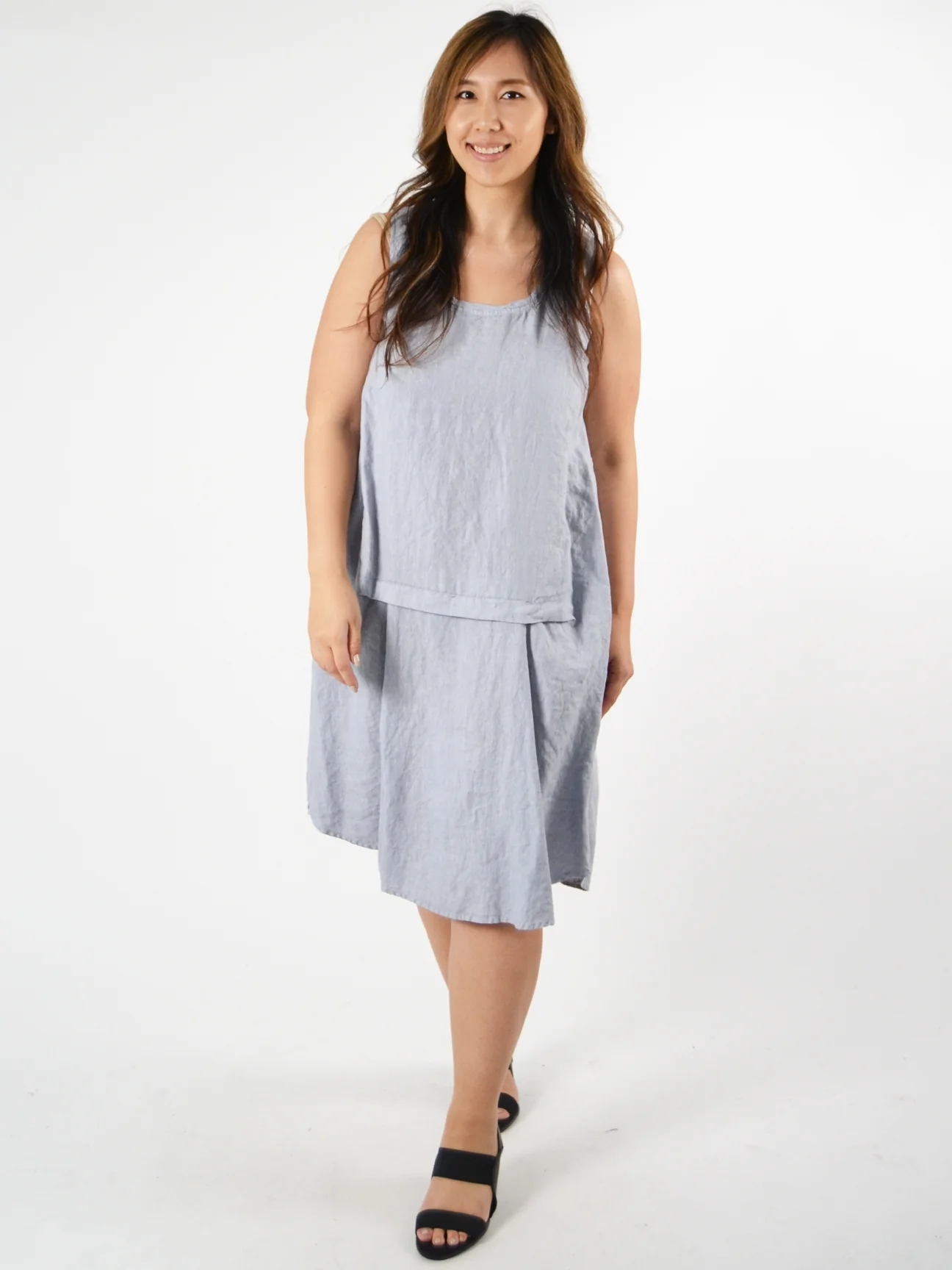 A-line Crush Neck Dress in Pale Grey