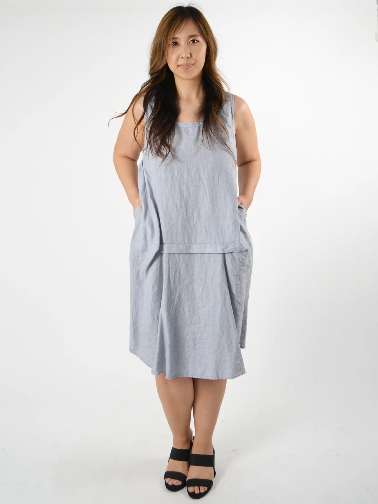 A-line Crush Neck Dress in Pale Grey