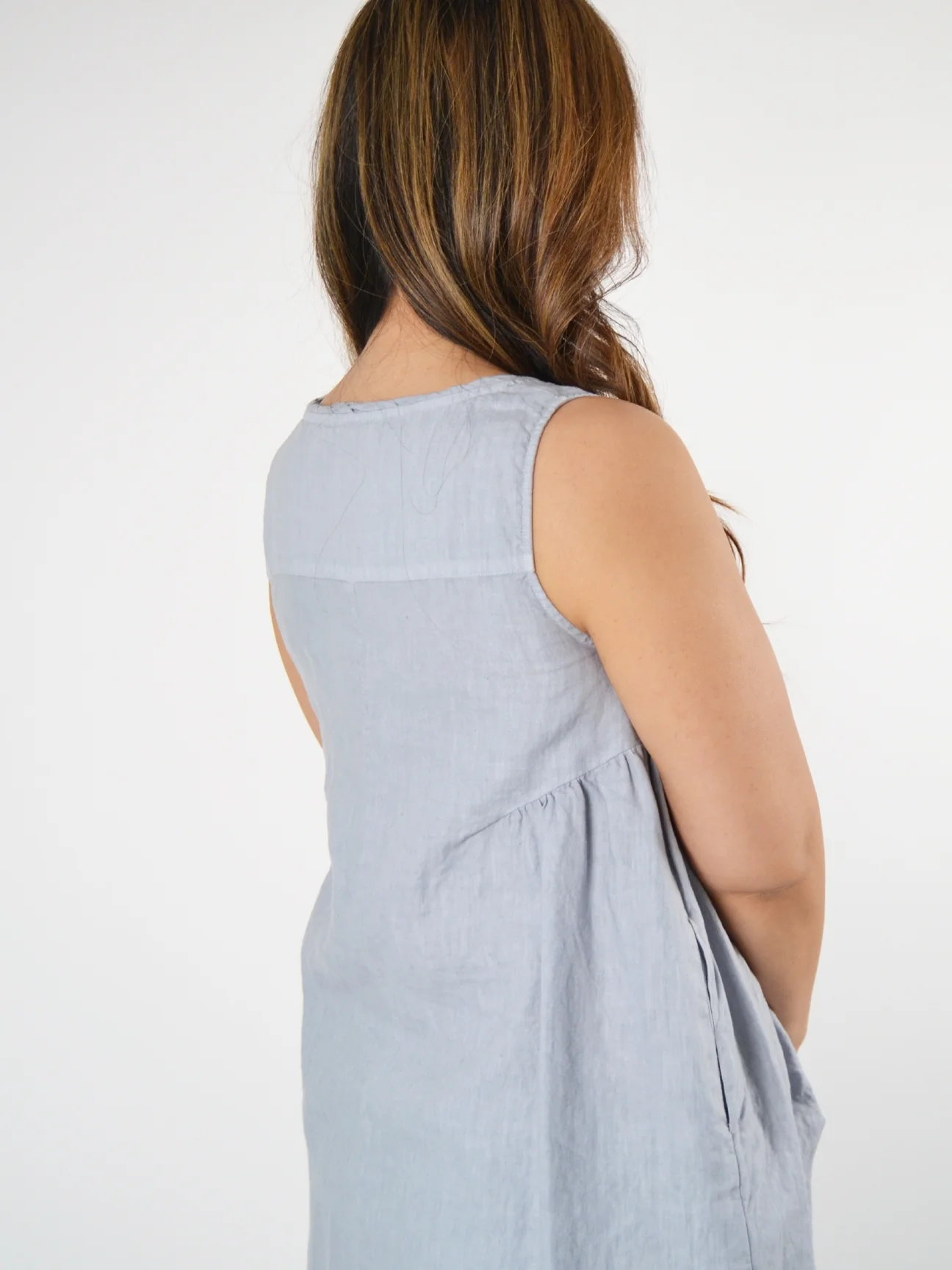 A-line Crush Neck Dress in Pale Grey