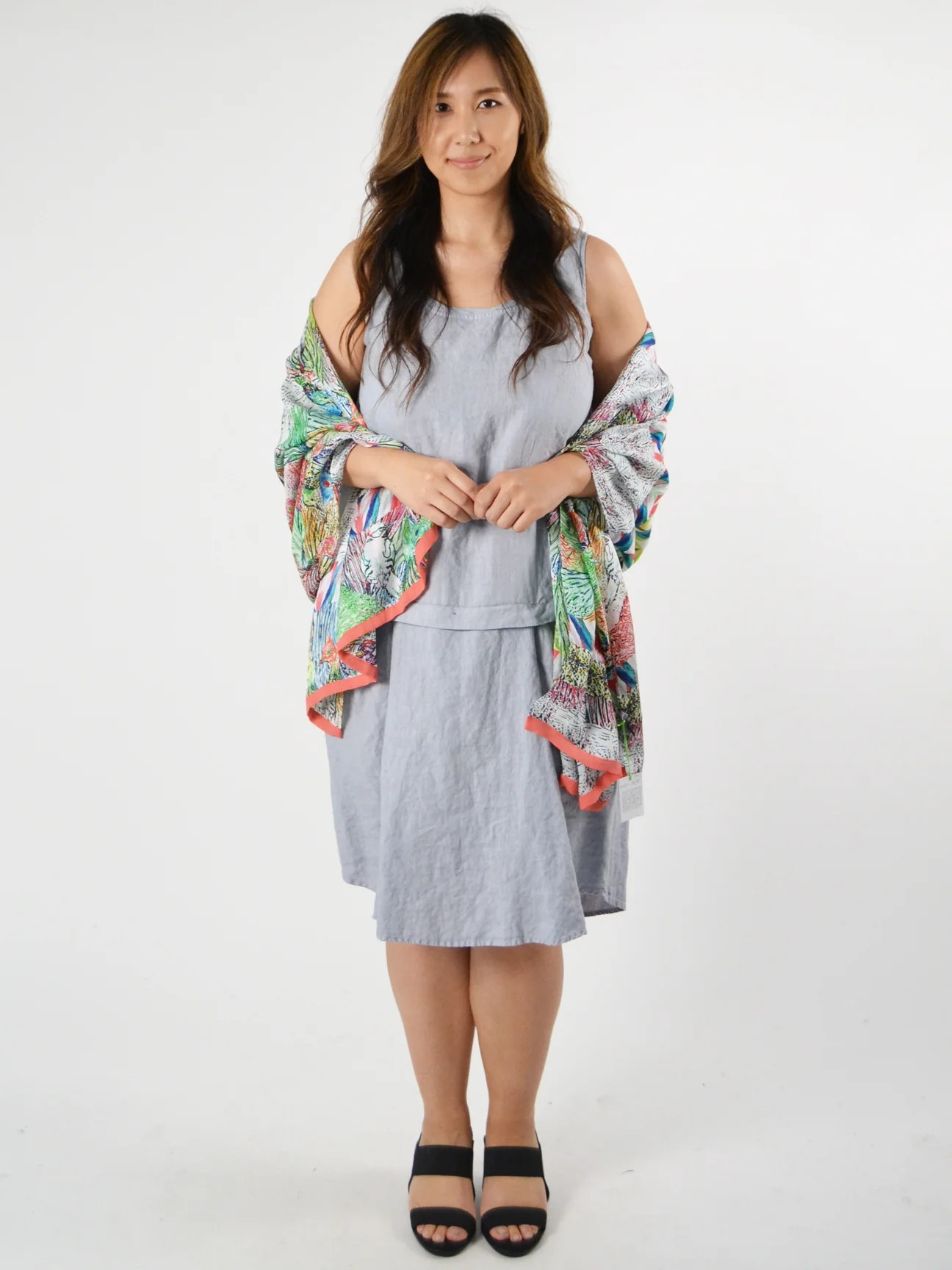 A-line Crush Neck Dress in Pale Grey