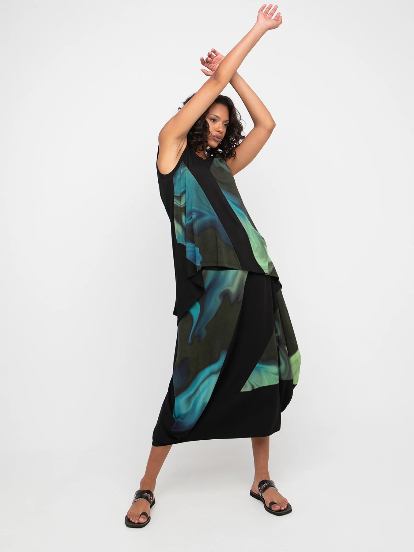 Abstract Midi Skirt in Blue