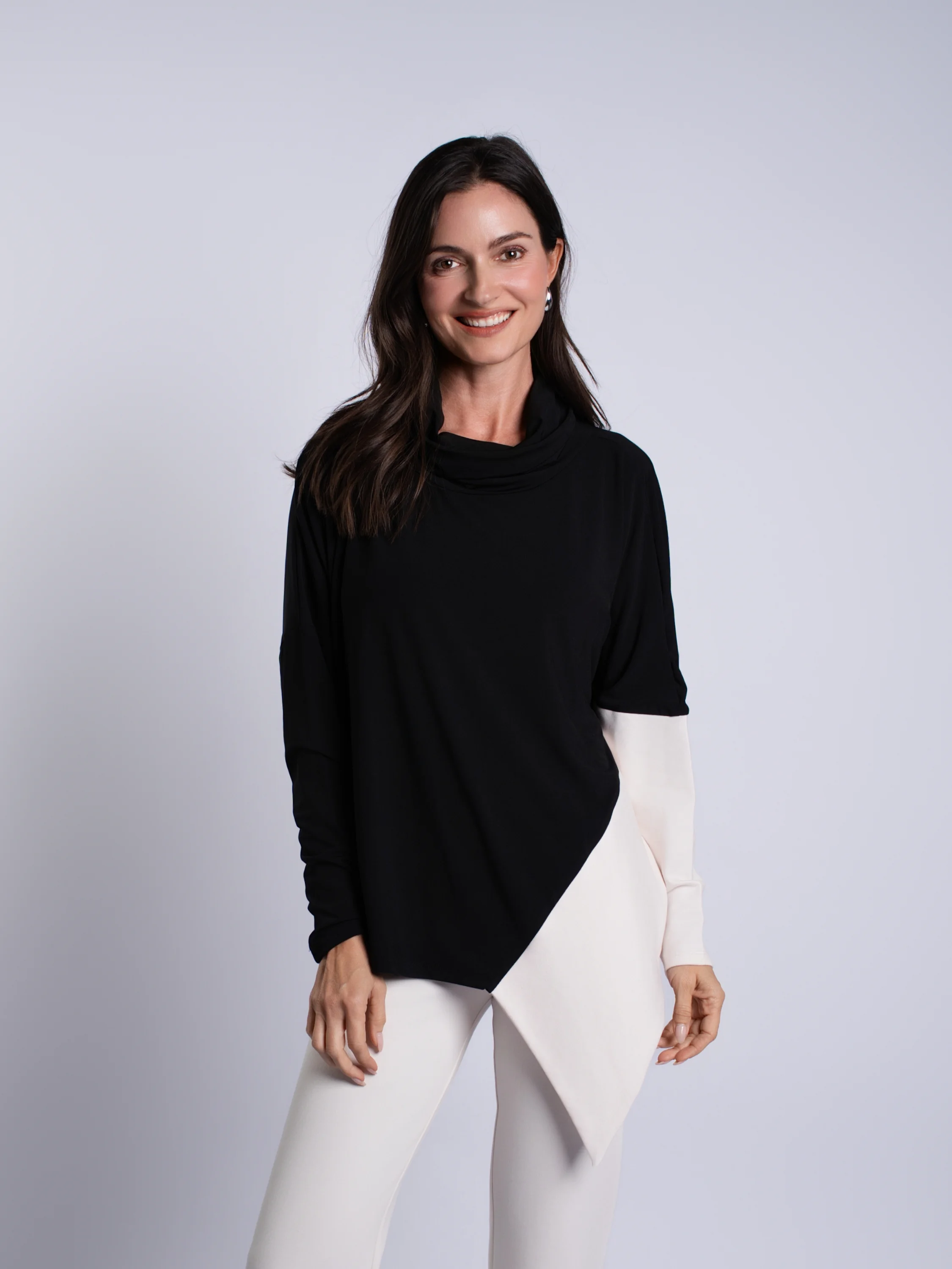 Angular Tunic Top in Black/Stone