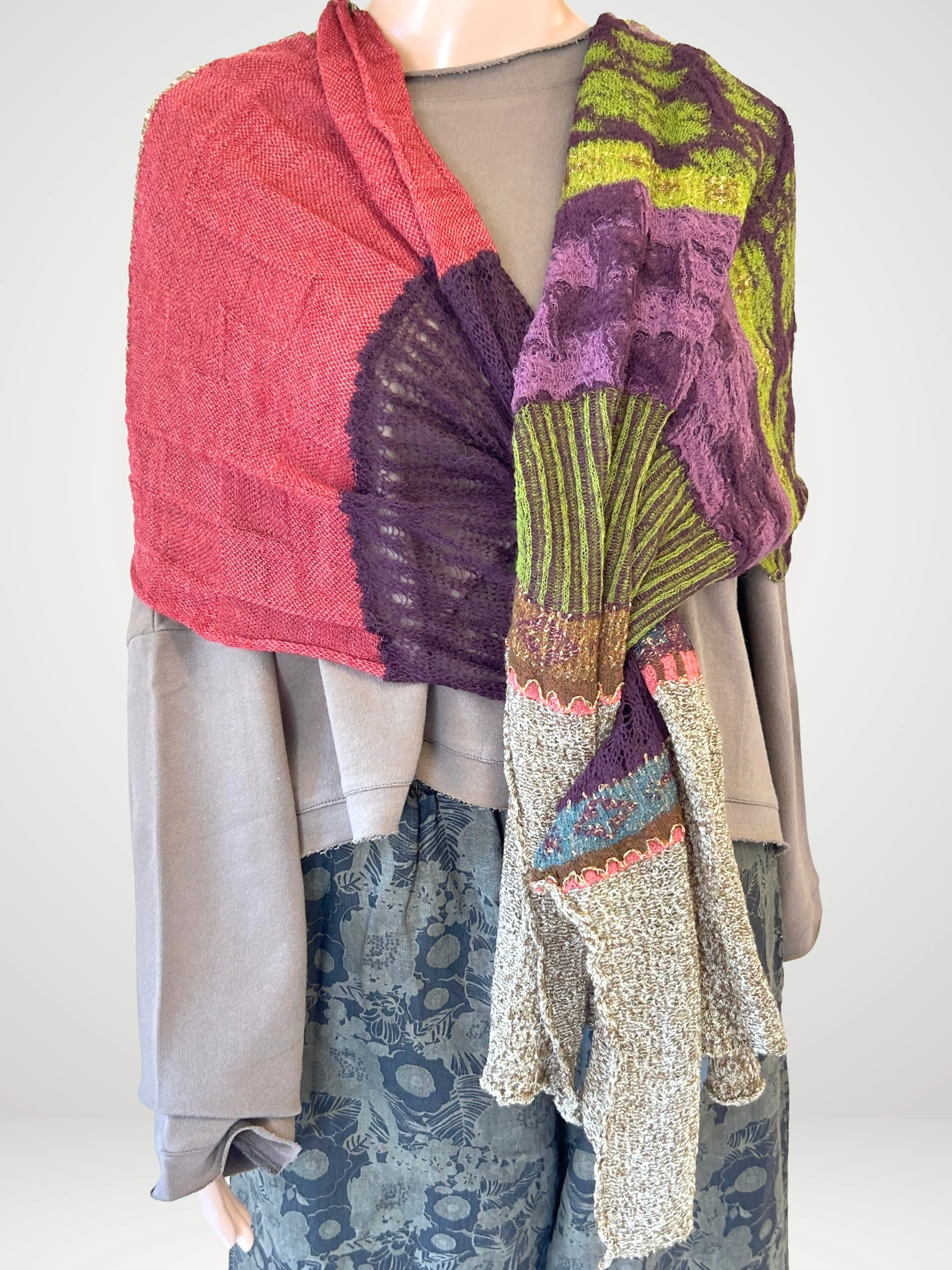 Artful Patchwork Shawl in Beige