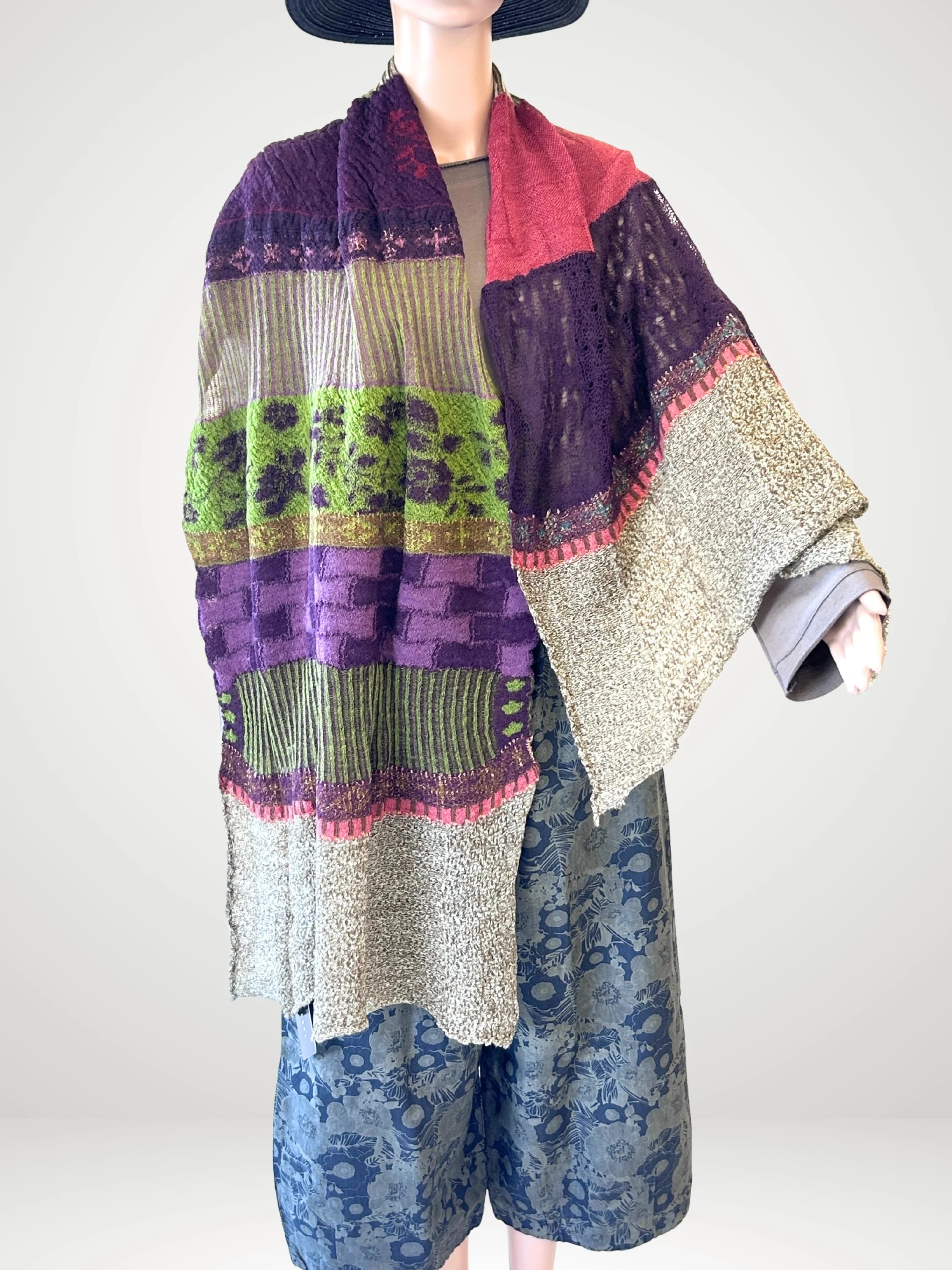 Artful Patchwork Shawl in Beige