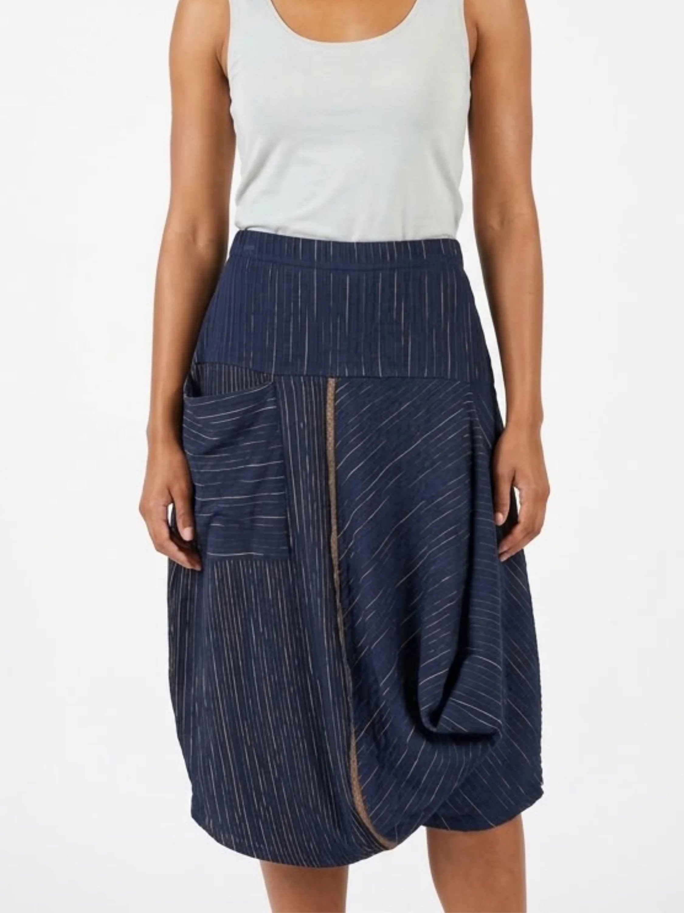 Asymmetric Panel Skirt in Blue/Mustard
