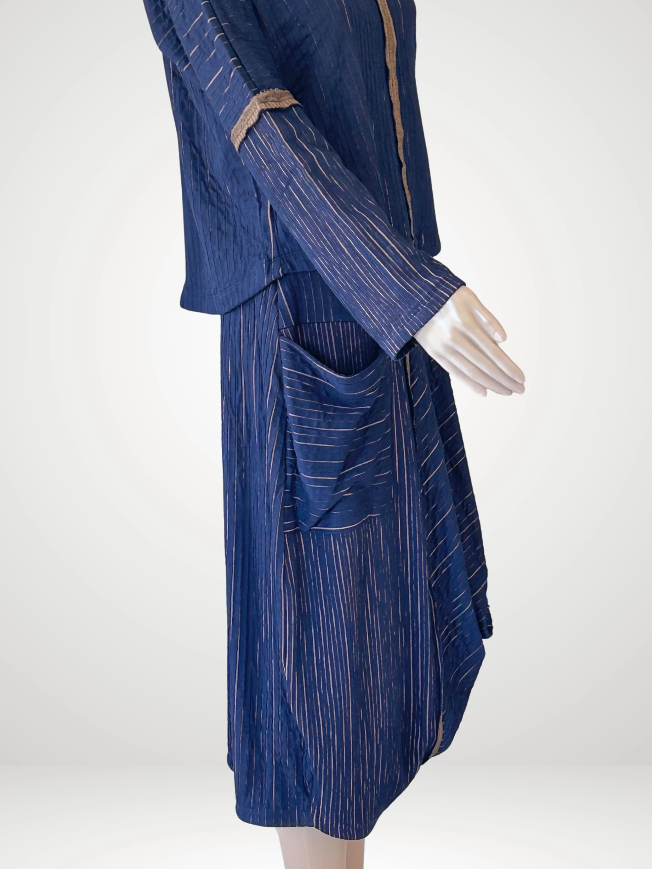 Asymmetric Panel Skirt in Blue/Mustard