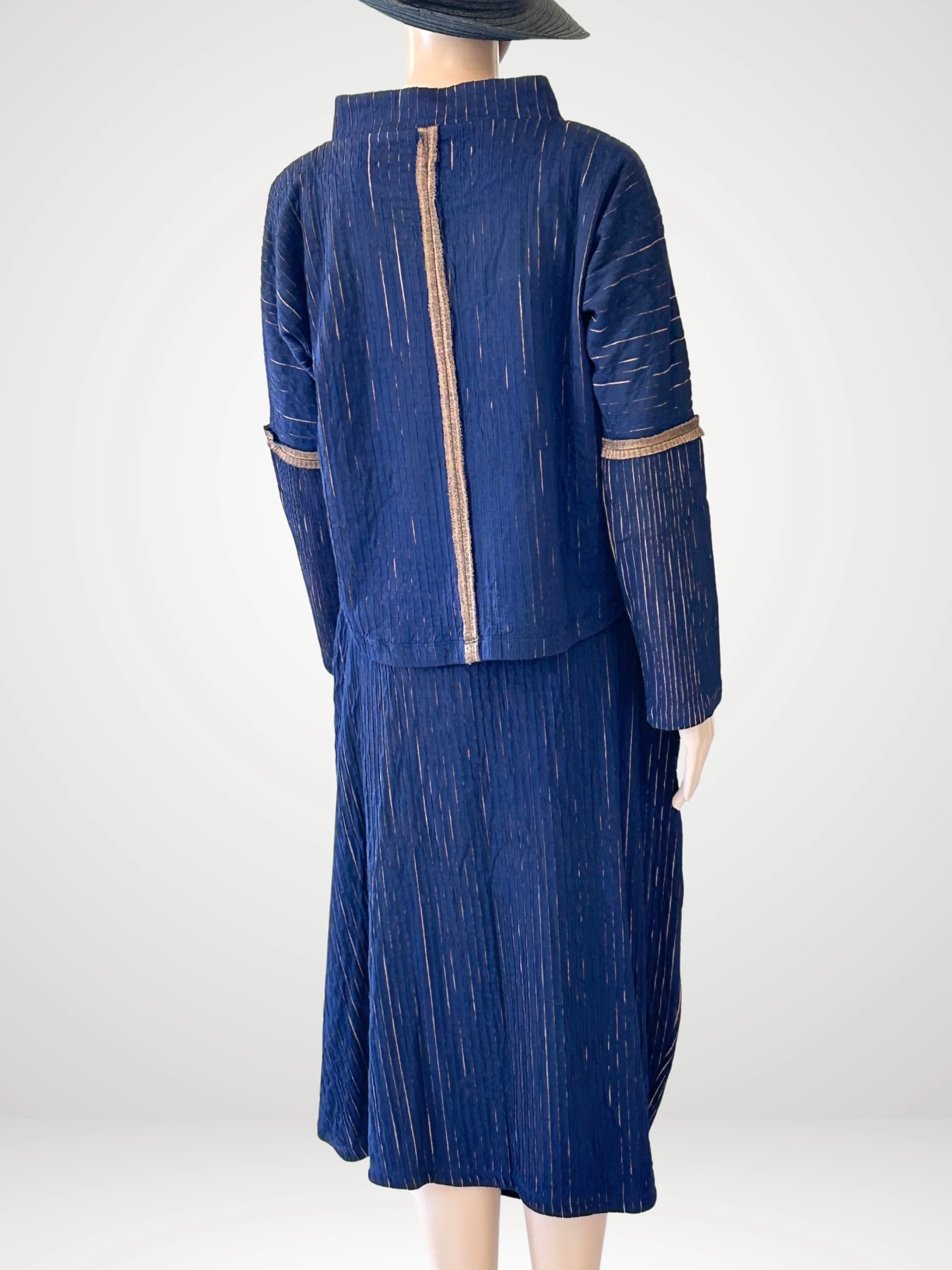 Asymmetric Panel Skirt in Blue/Mustard