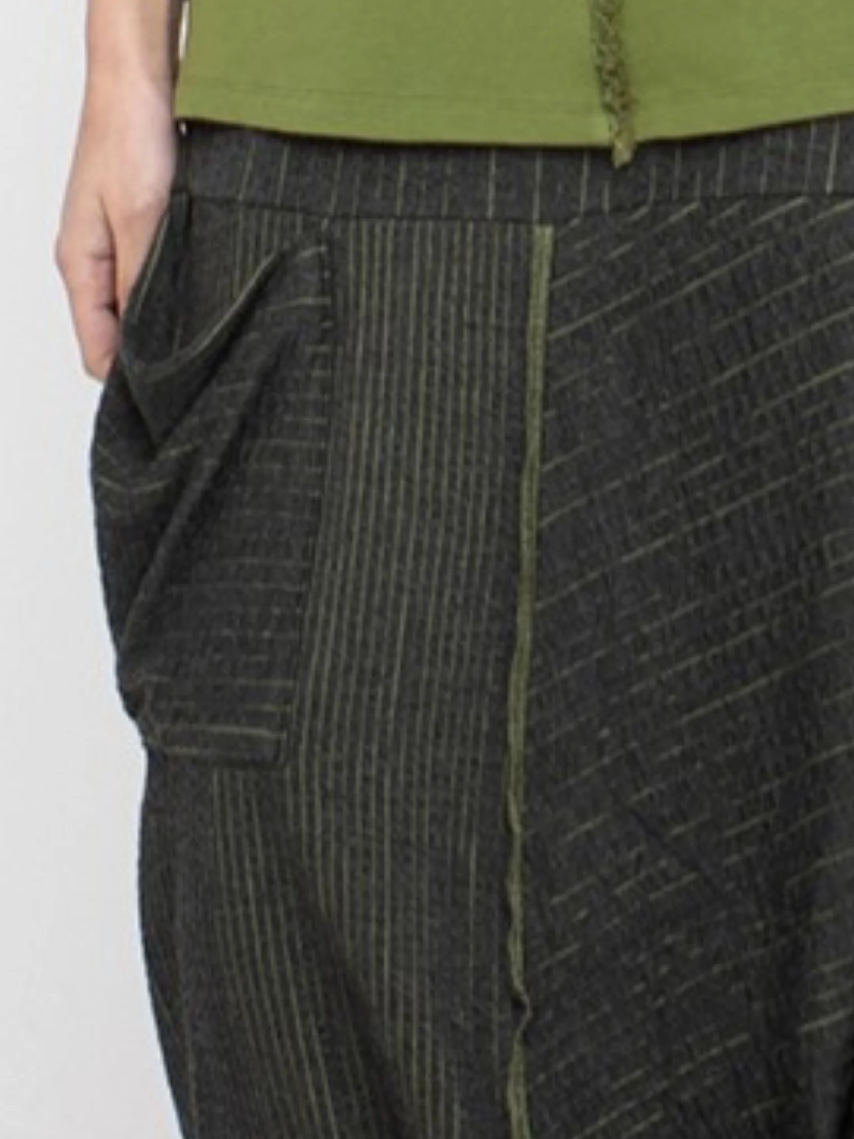 Asymmetric Panel Skirt in Grey/Green