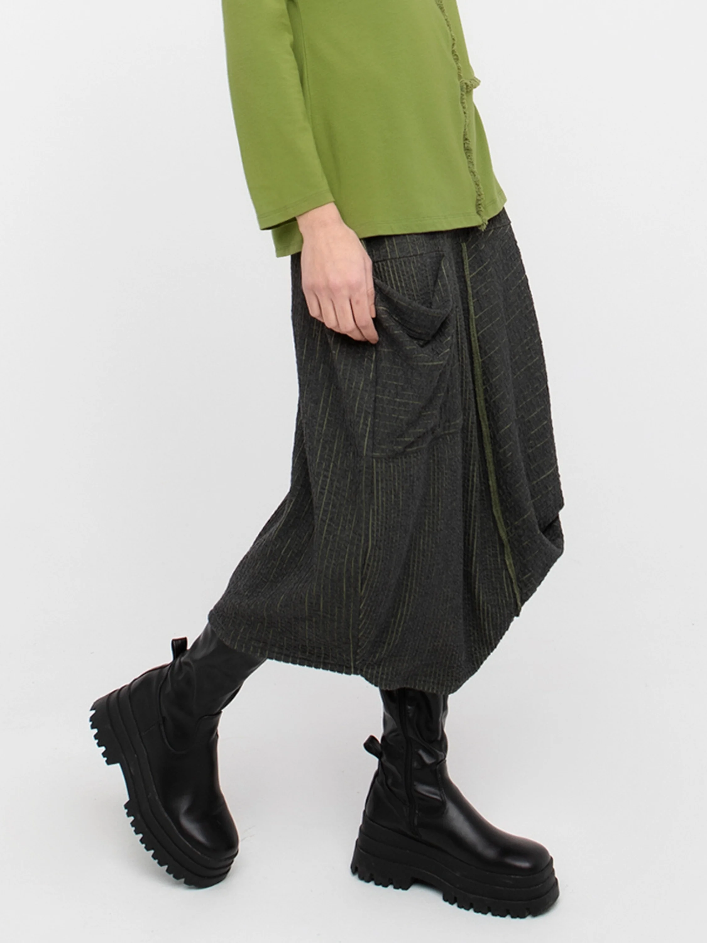 Asymmetric Panel Skirt in Grey/Green