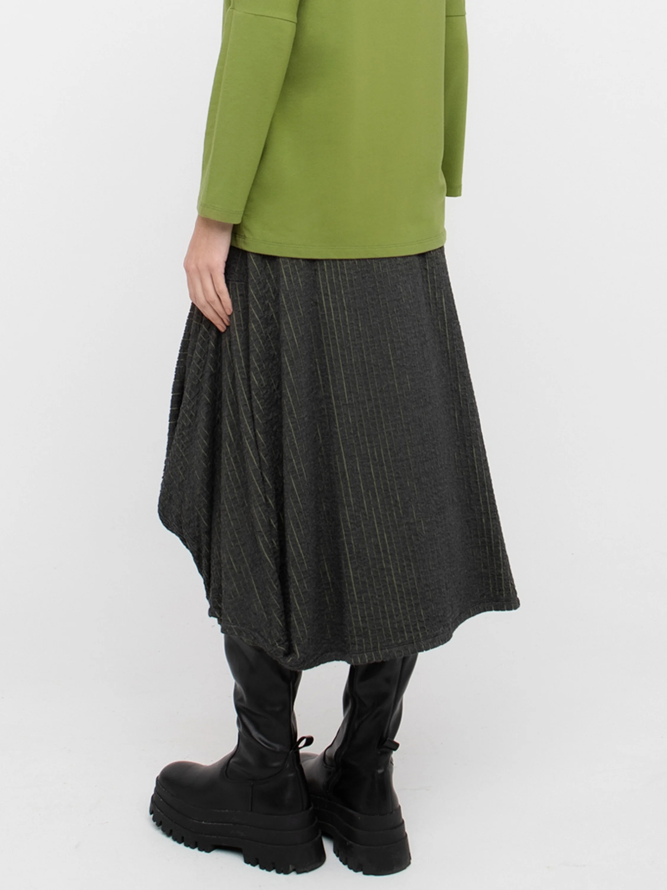 Asymmetric Panel Skirt in Grey/Green