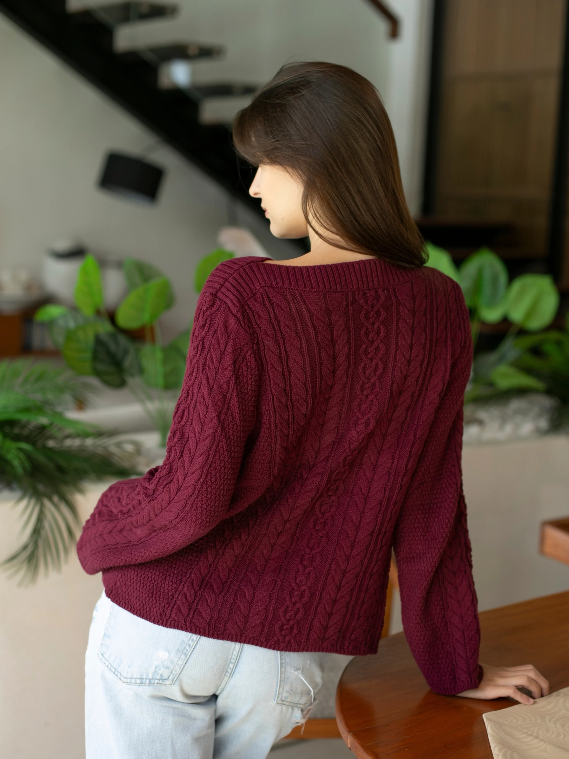 Cable Car Sweater in Boysenberry
