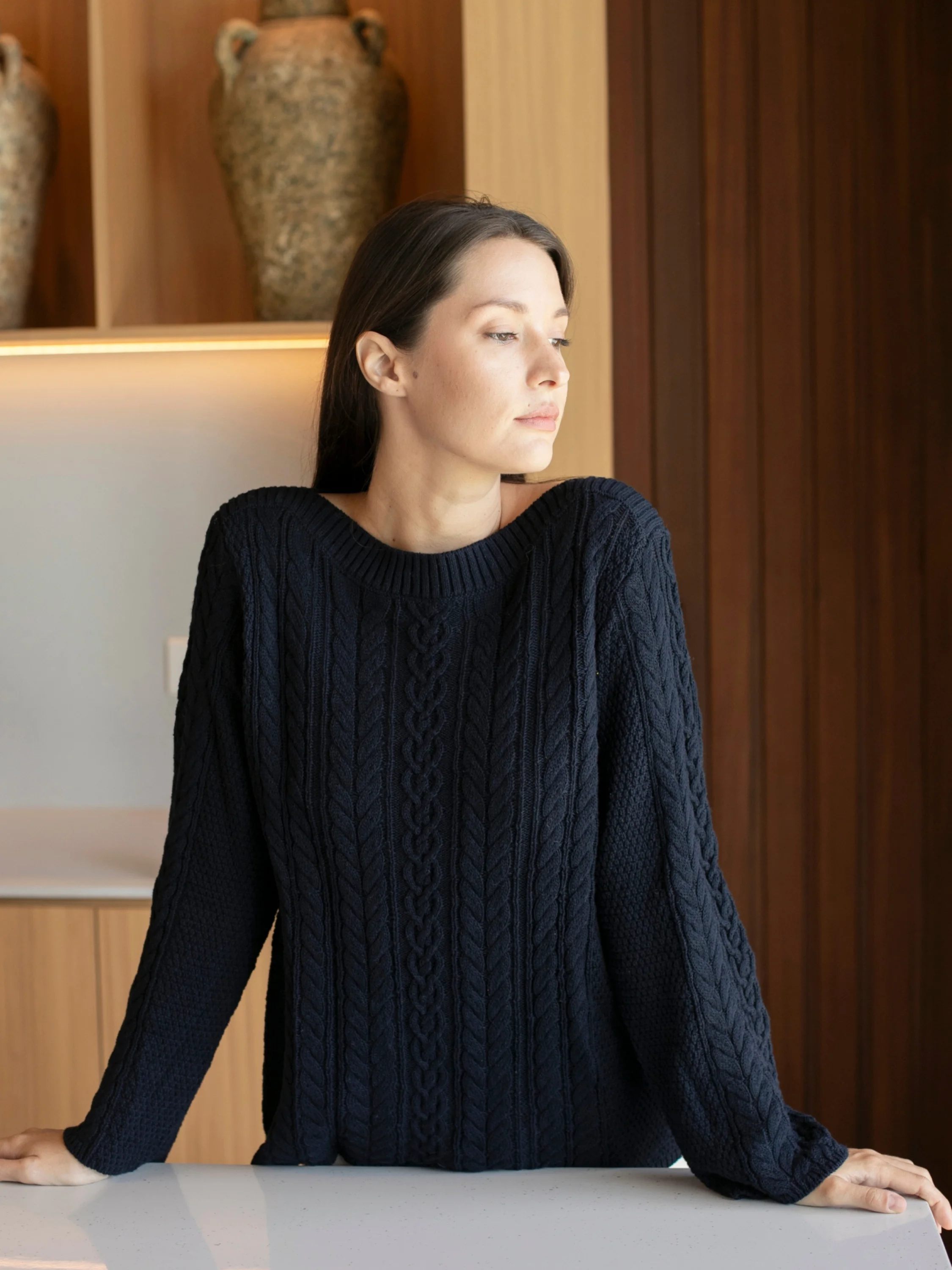 Cable Car Sweater in Dark Navy
