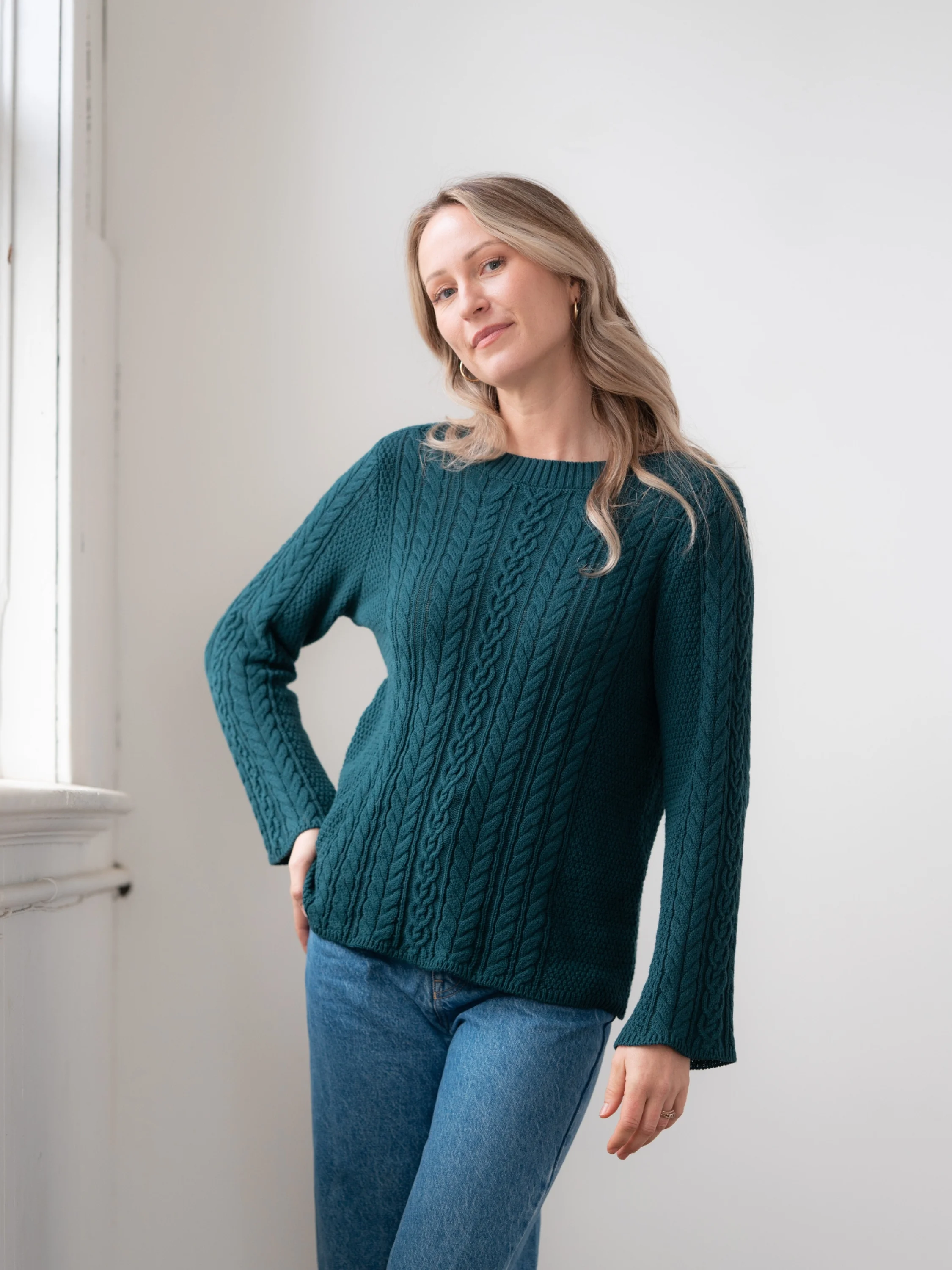 Cable Car Sweater in Pacific Teal