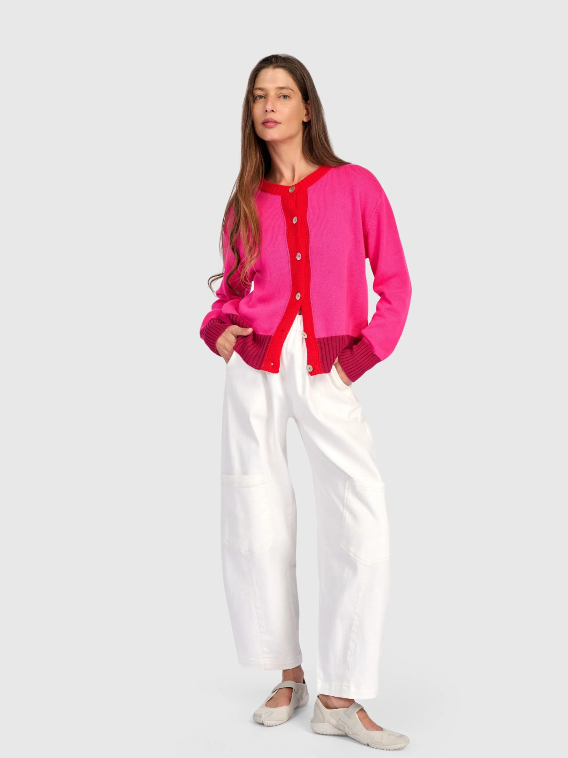 Colorblock Cardi in Fuchsia
