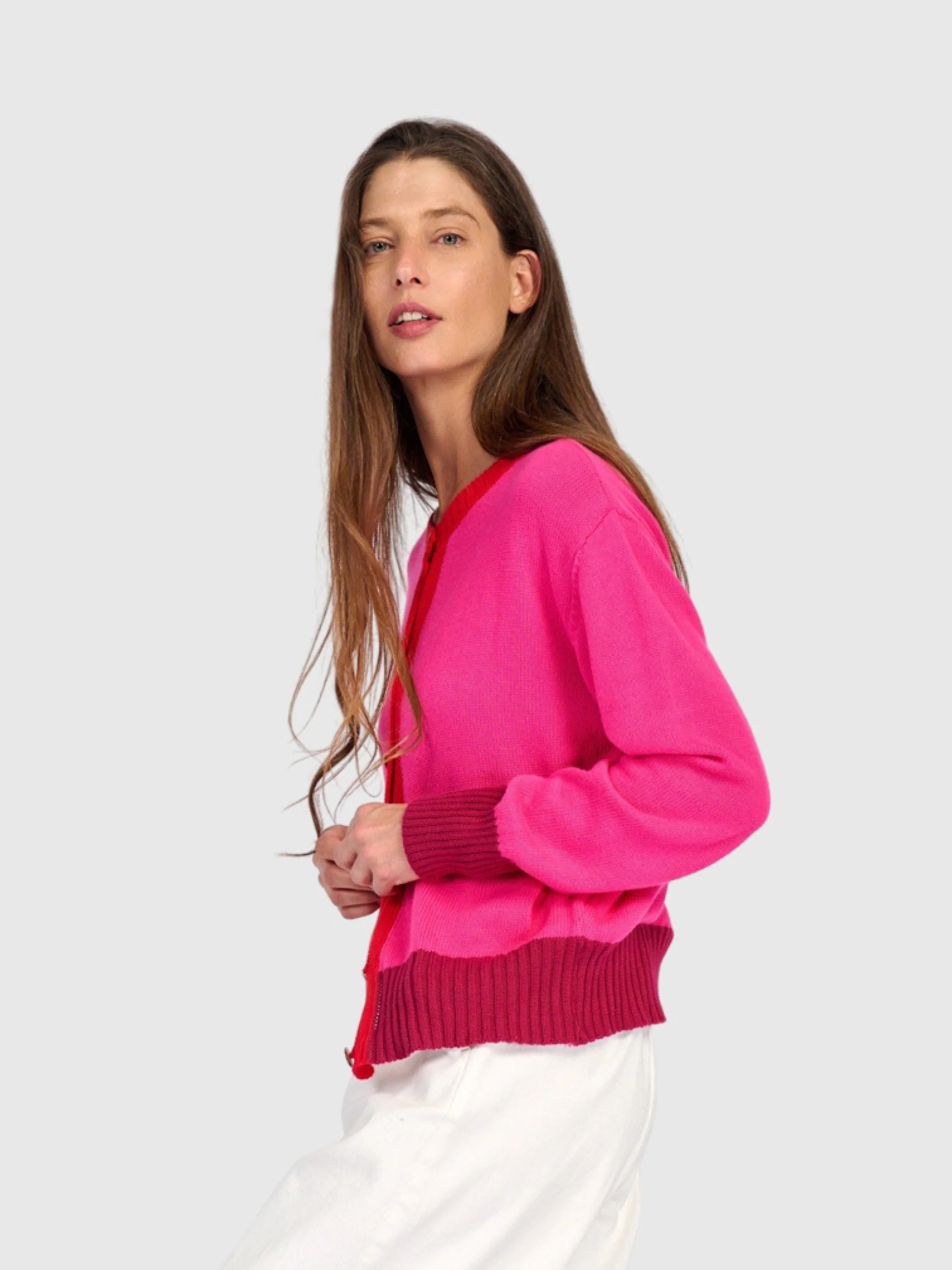 Colorblock Cardi in Fuchsia