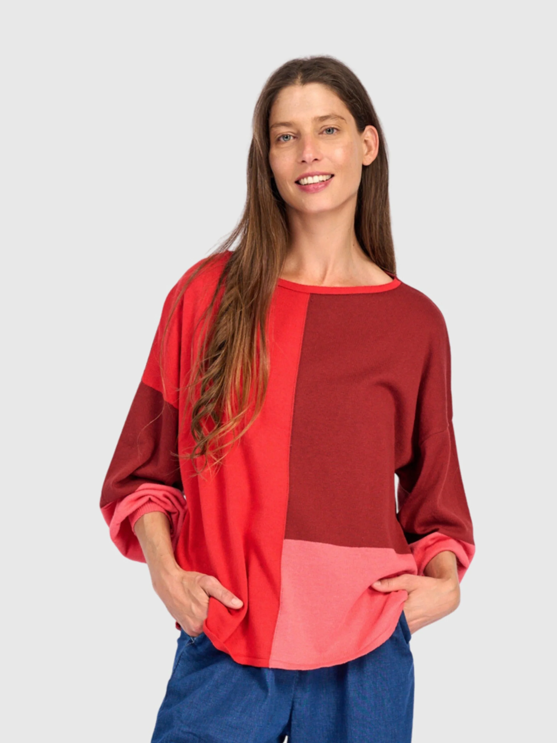 Colorblock Sweater in Coral